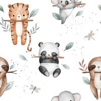 Tela estampada Hanging in the Forest con animales en fondo blanco