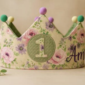 Corona de cumpleaños floral y suave. Corona de cumpleaños personalizada para niña con flores rosas - InimbaKids
