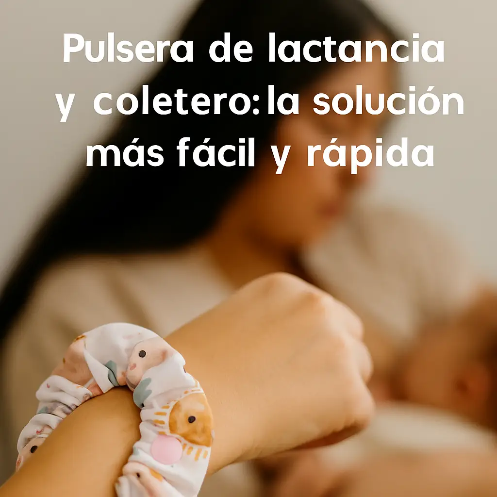 Cómo Recordar el Lado de la Lactancia: Madre amamantando mientras lleva una pulsera de lactancia y coletero personalizado en la muñeca como método para recordar el lado de la lactancia