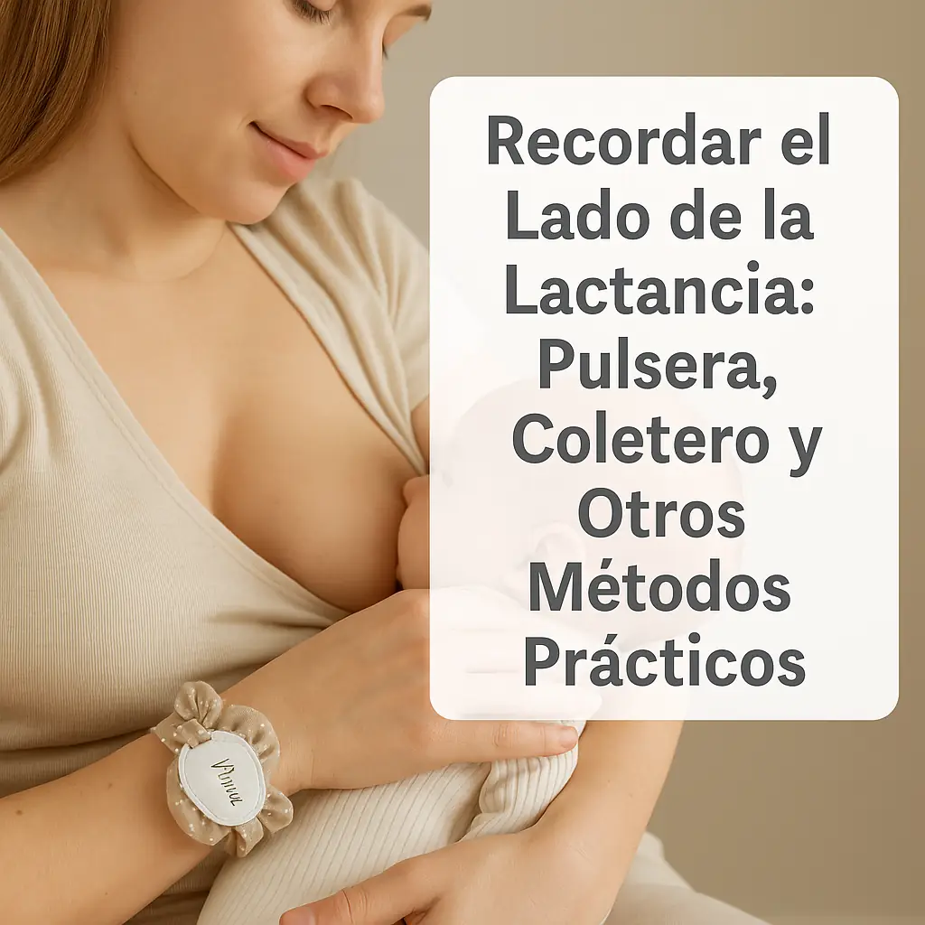 Madre amamantando a su bebé mientras luce una pulsera de lactancia en la muñeca para recordar el lado de la última toma