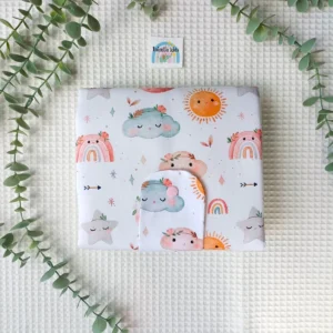 Cambiador pañal bebé con diseño sol luna estrellas y nubes personalizado con nombre